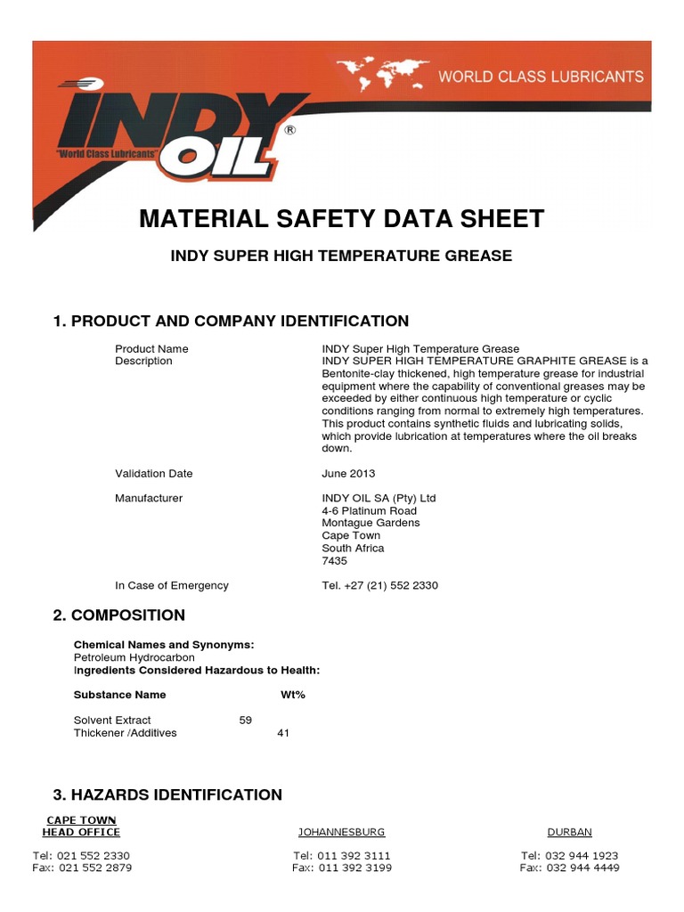 Super High Temp Grease MSDS PDF Toxicity Firefighting