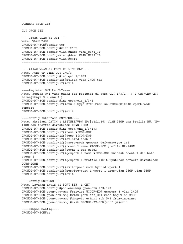 ZTE OLT GPON Command Guide | PDF