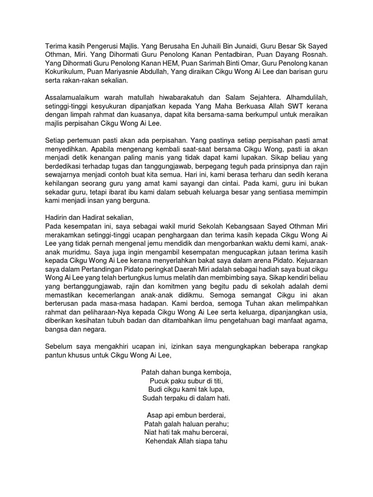 Teks Ucapan Wakil Pelajar Pdf