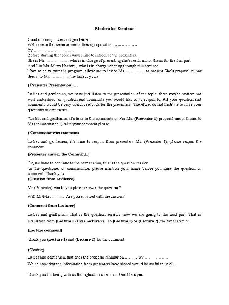 Moderator Script for Seminar Proposal | PDF | Home & Garden