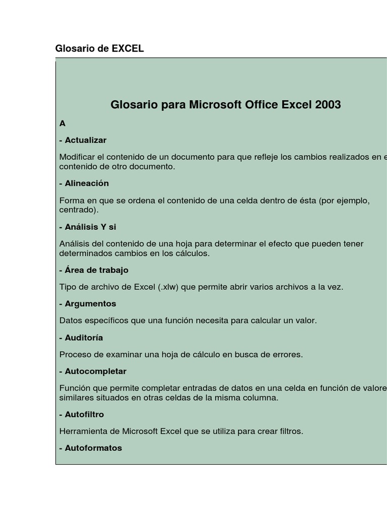 Glosario de Términos de Excel | PDF | Microsoft Excel | Hoja de cálculo