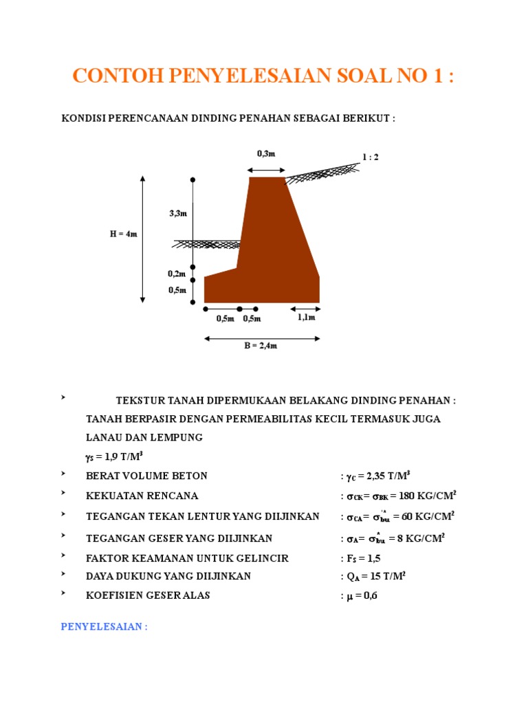 Contoh Soal Dinding Penahan Tanah