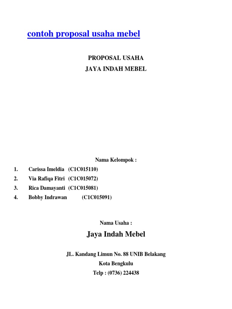 Contoh Proposal  Usaha  Mebel  Sederhana Contoh Proposal  Usaha  Mebel  Sederhana