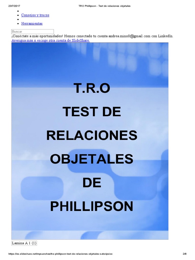 Test de Relaciones Objetales TRO Phillipson | PDF