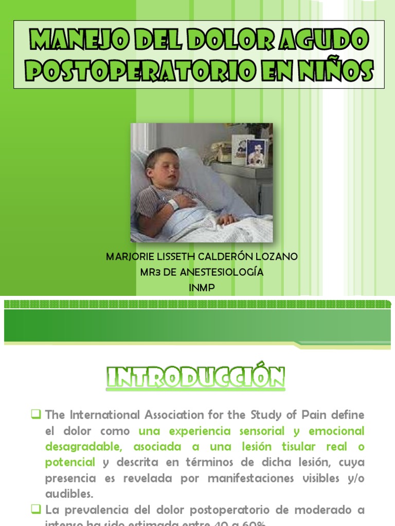 Manejo del Dolor Postoperatorio en Niños | PDF | Dolor | Medicina