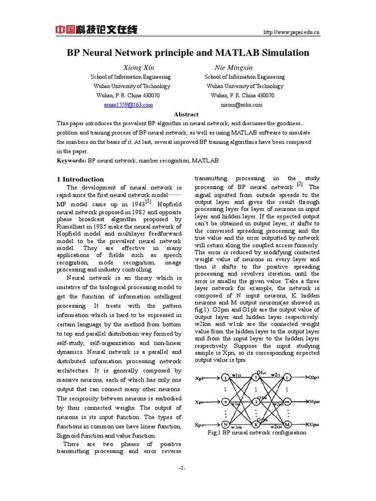 BP Neural Network Principle and MATLAB Simulation: Xiong Xin Nie ...