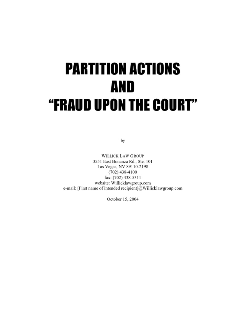 Partition Actions and Fraud Upon The Court PDF Divorce Lawsuit Partition Actions and Fraud Upon The Court PDF Divorce Lawsuit