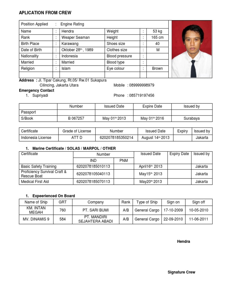 Aplicatiobn From Crew | PDF