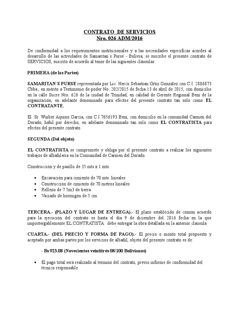 C-11 Contrato Servicios de Albañil IGLESIA | PDF | Pagos | Gobierno