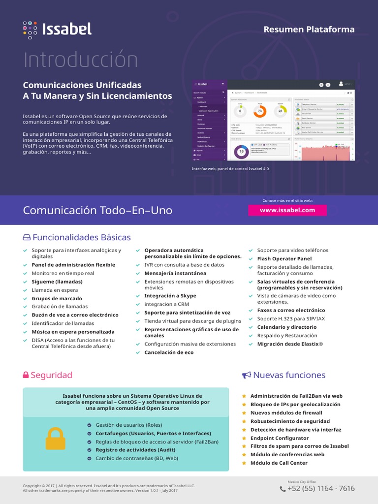 Issabel Overview A4 ES V1.0.1 | PDF | Videotelefonía | Central telefónica