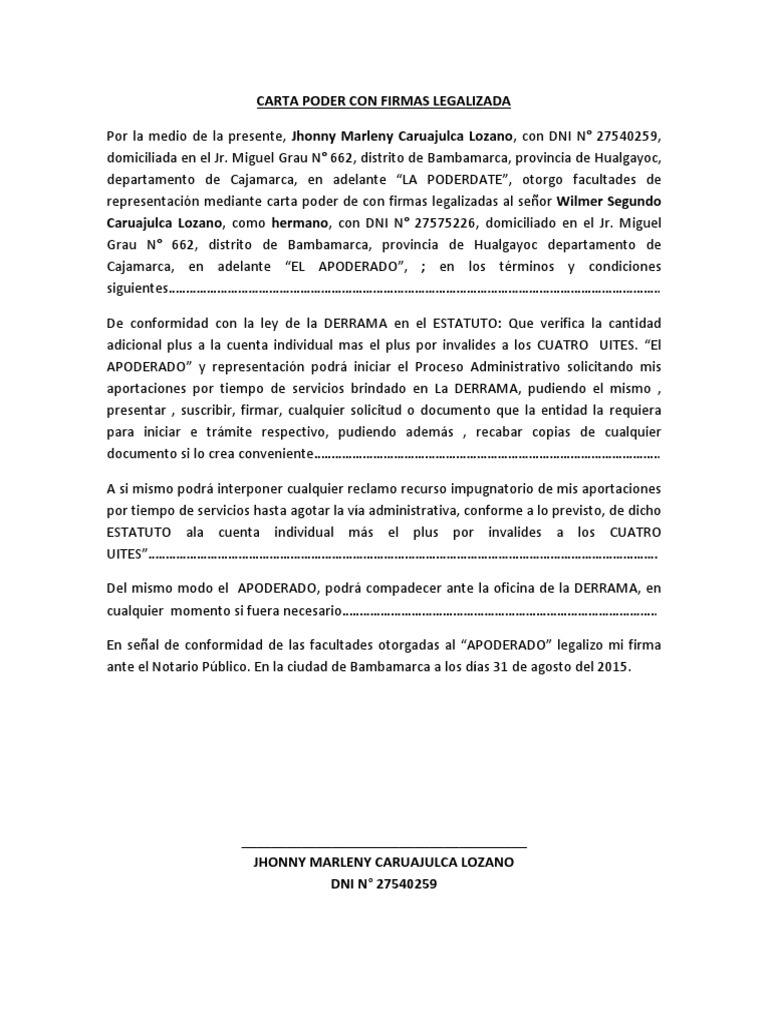 Carta Poder Con Firmas Legalizada | PDF