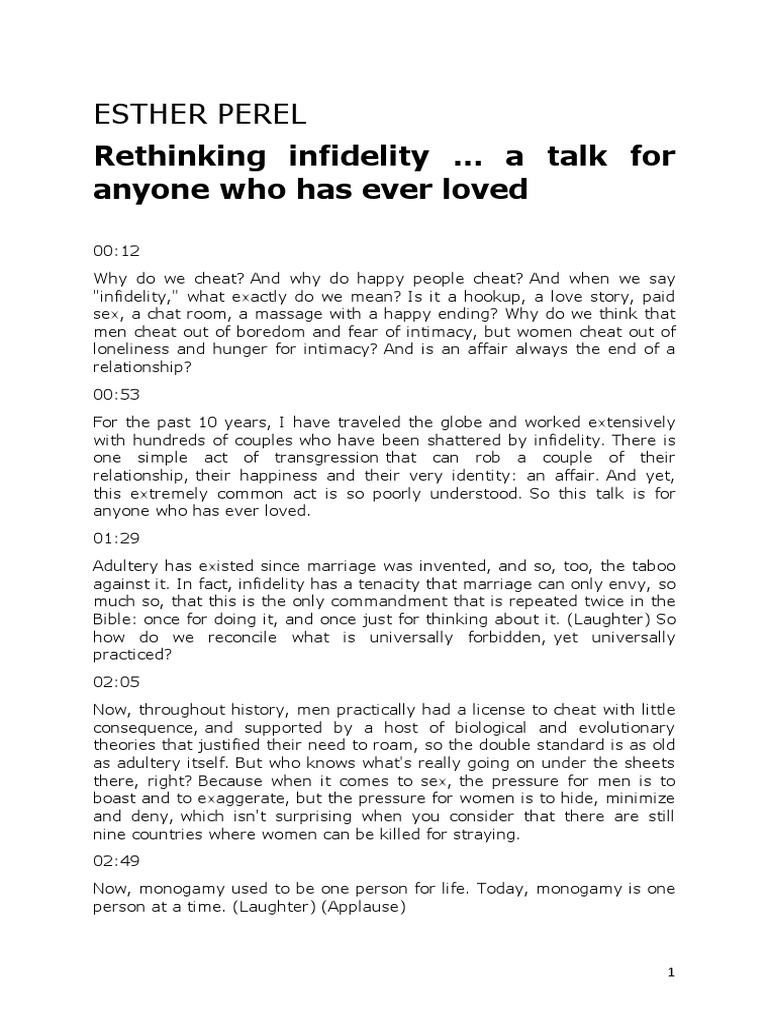 Esther Perel Rethinking Infidelity A Talk For Anyone Who Has Ever