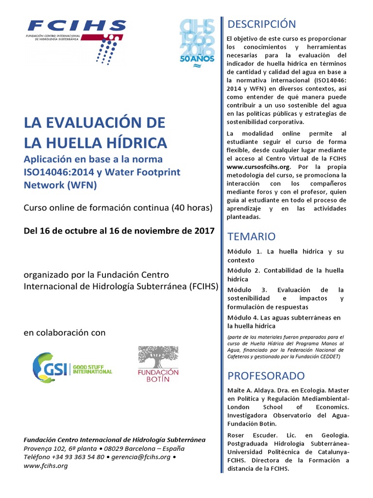 Curso Online "La Evaluación de La Huella Hídrica" | PDF | Uso del agua ...