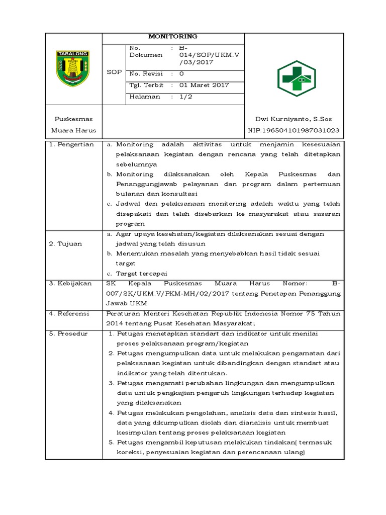 5.2.3.2 SOP Monitoring, Jadwal Dan Pelaksanaan Monitoring
