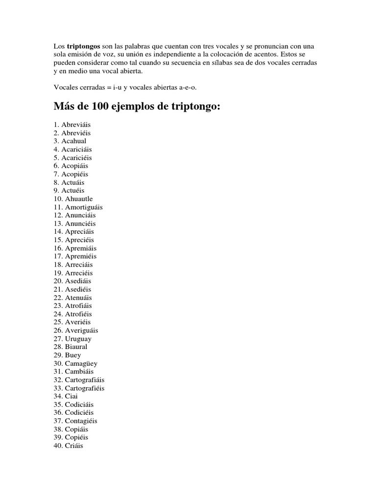 Ejemplos de triptongos en español | PDF