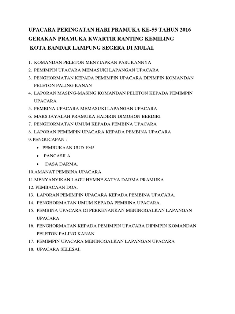 Tata Upacara Hari Pramuka Ke 55 Thn 2016