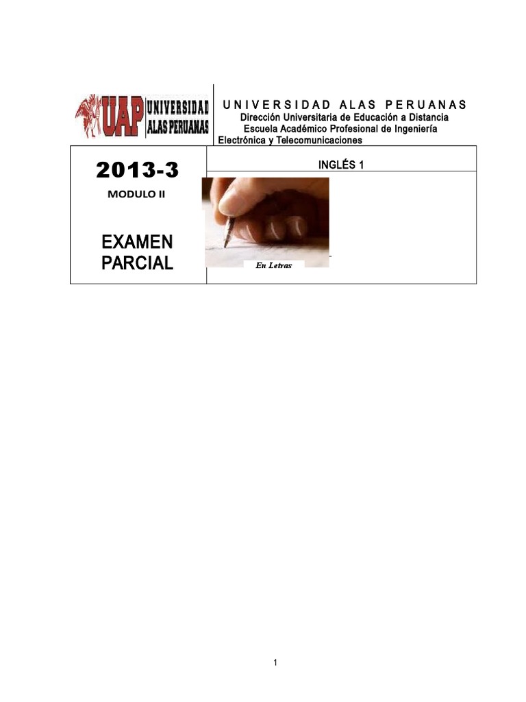 Examen Parcial de Inglés 1 | PDF