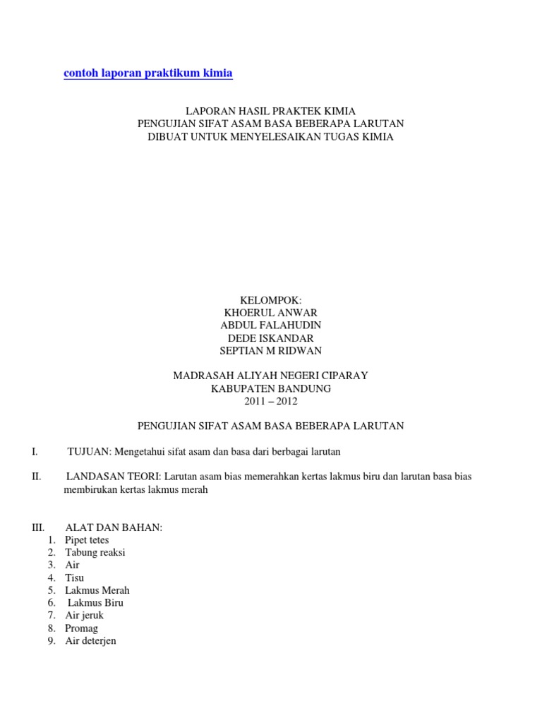 Contoh Laporan Praktikum Kimia