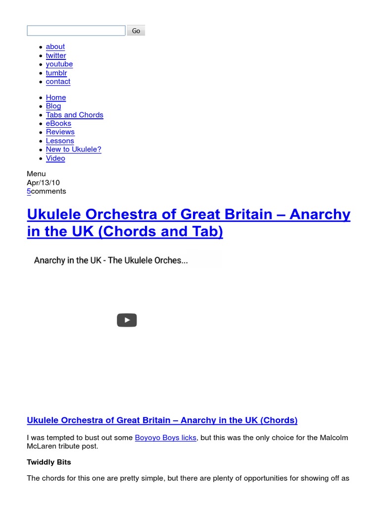 Ukulele Orchestra Of Great Britain Anarchy In The Uk Chords And Tab Leisure Entertainment General