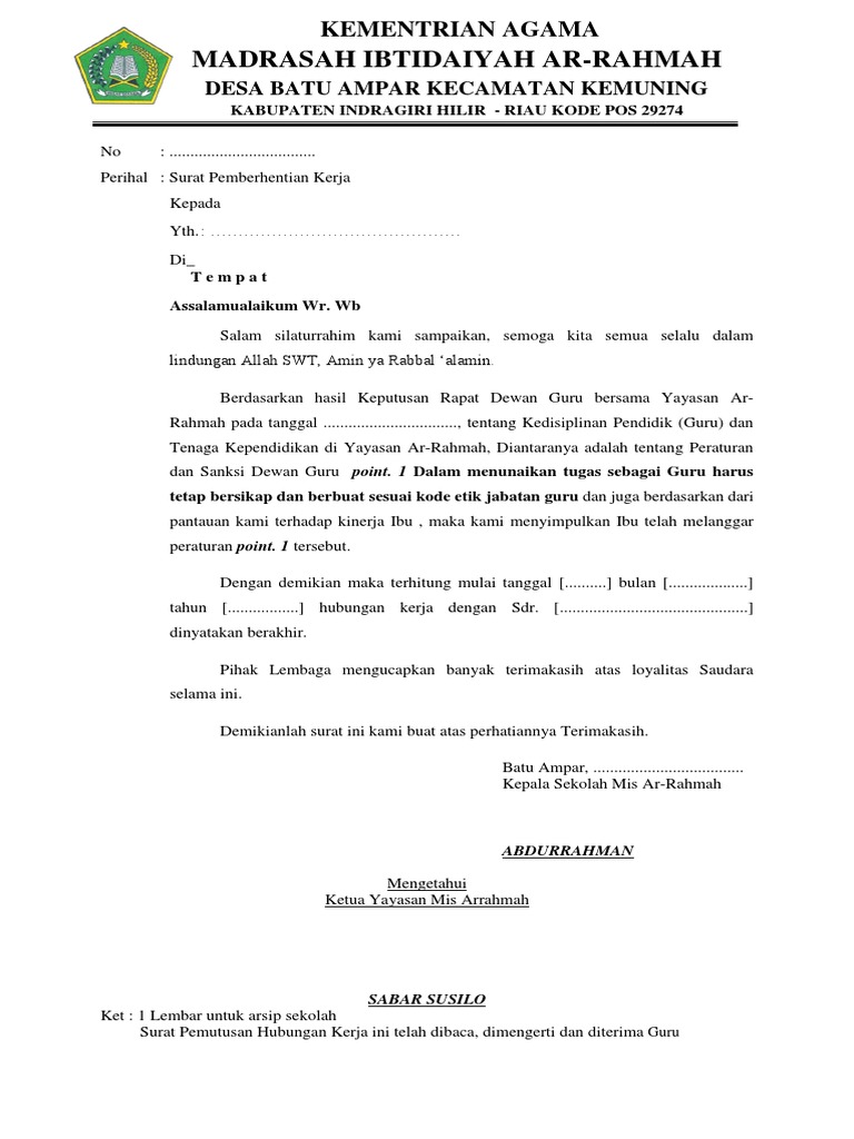 Surat Pemecatan Doc 009 Sk Tata Usaha Usman Efendi Academiaedu.
