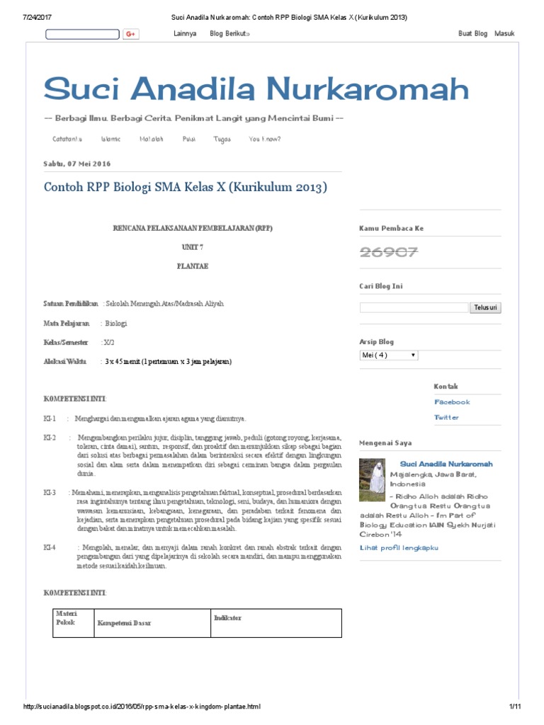 Contoh RPP Biologi SMA Kelas X (Kurikulum 2013) | PDF