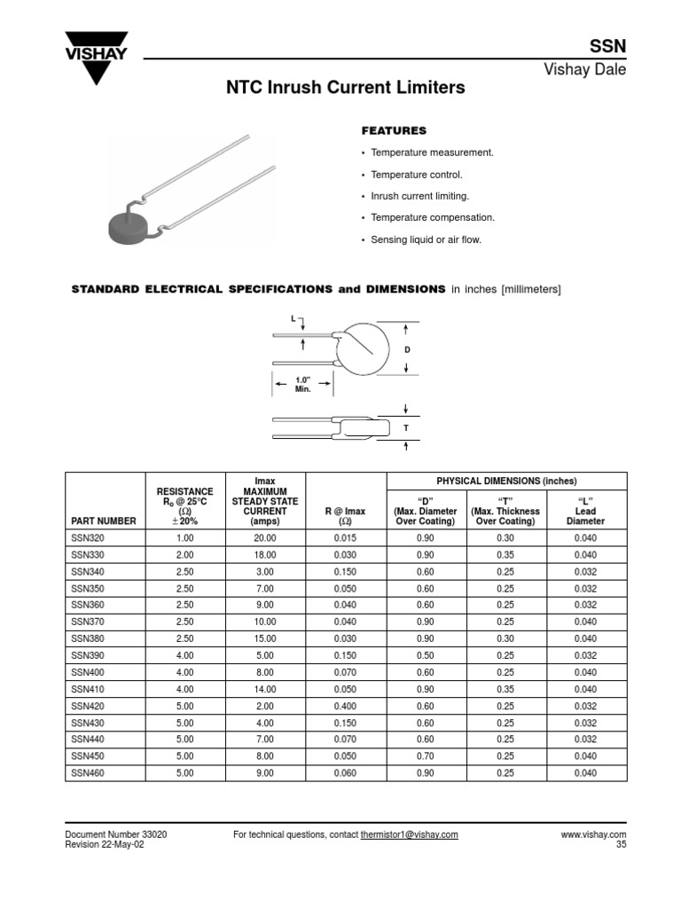 NTC Inrush Current Limiters SSN330 | PDF