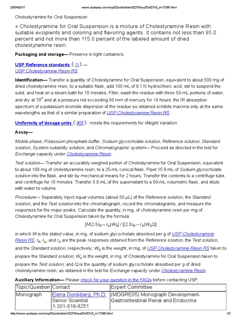 Cholestyramine for Oral Suspension USP Suspension (Chemistry