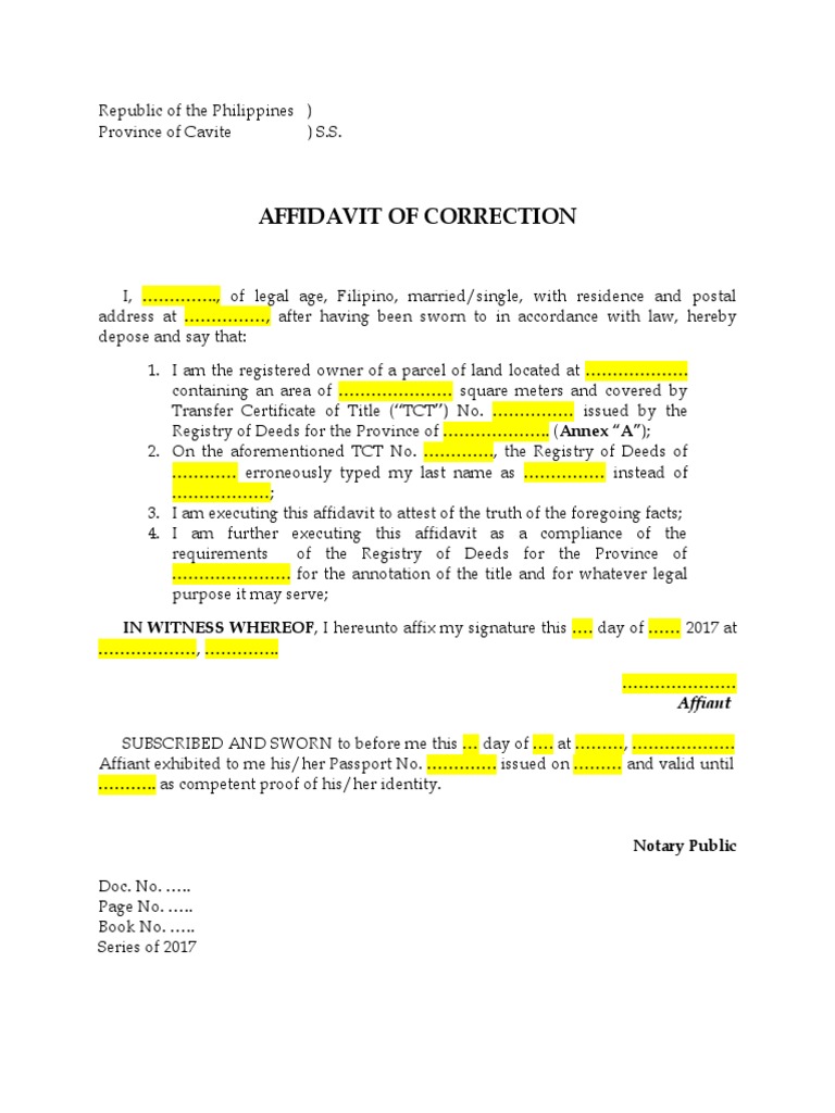 Affidavit of Correction for Land Title | PDF