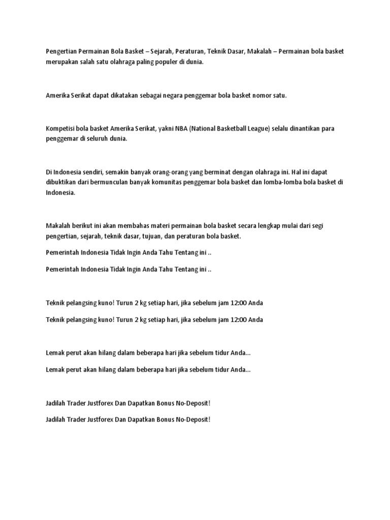 Pengertian Permainan Bola Basket