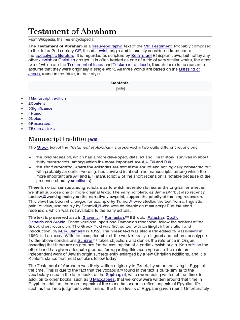 Testament of Abraham PDF Religious Texts Religious Belief And