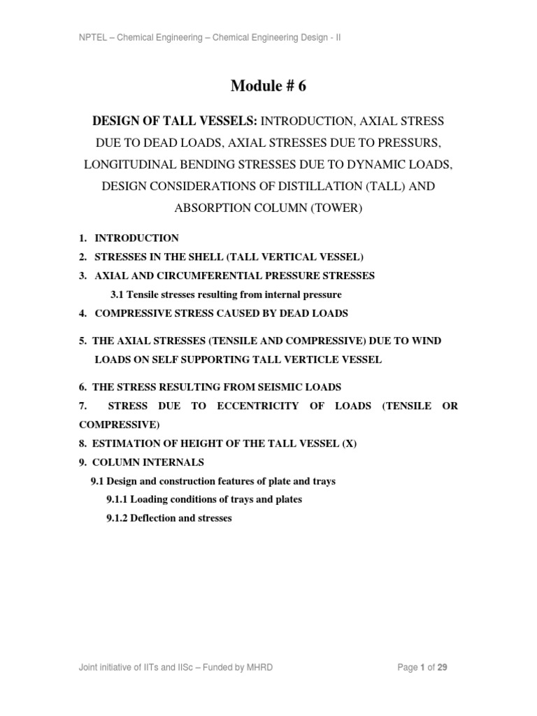 Module # 6: Design of Tall Vessels: Introduction, Axial Stress | PDF