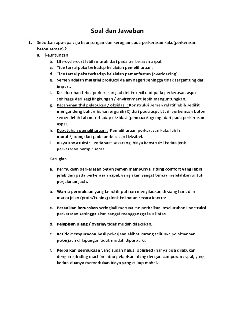 Soal Perkerasan Kaku Jalan