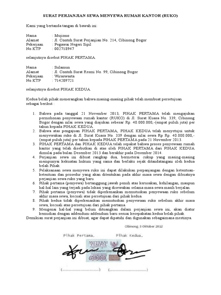 Contoh Perjanjian Sewa Rumah Malaysia  Acuan pembuatan surat