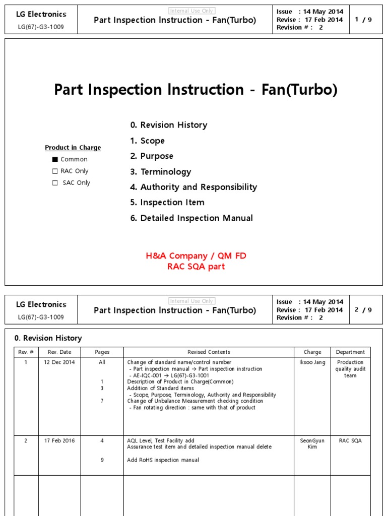 Fan Inspection Instructions - LG G3 1009 | PDF | Chromium | Materials