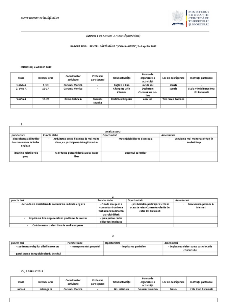 Model Raport Scoala Altfel