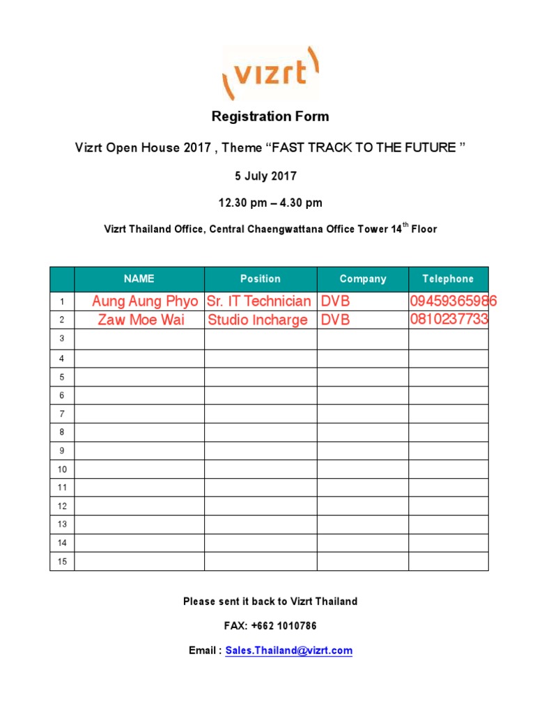 Vizrt Open House 2017 Registration Form | PDF