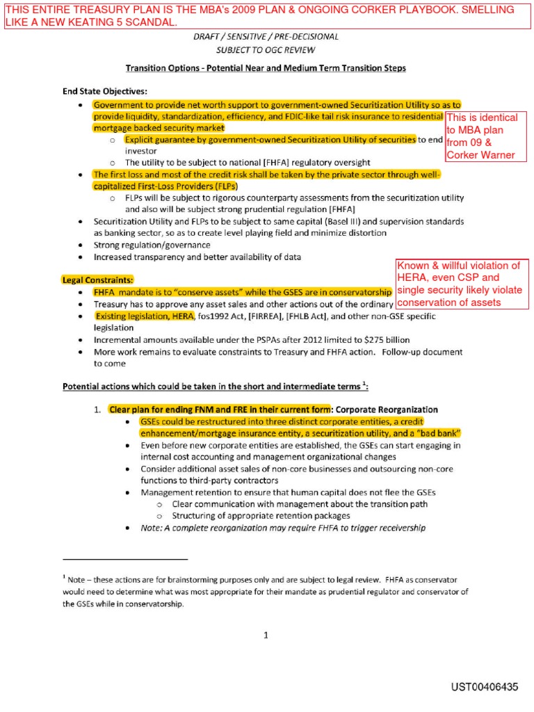 Treasury & Fhfa Documents Demonstrating Obama Admin Violation of Law ...