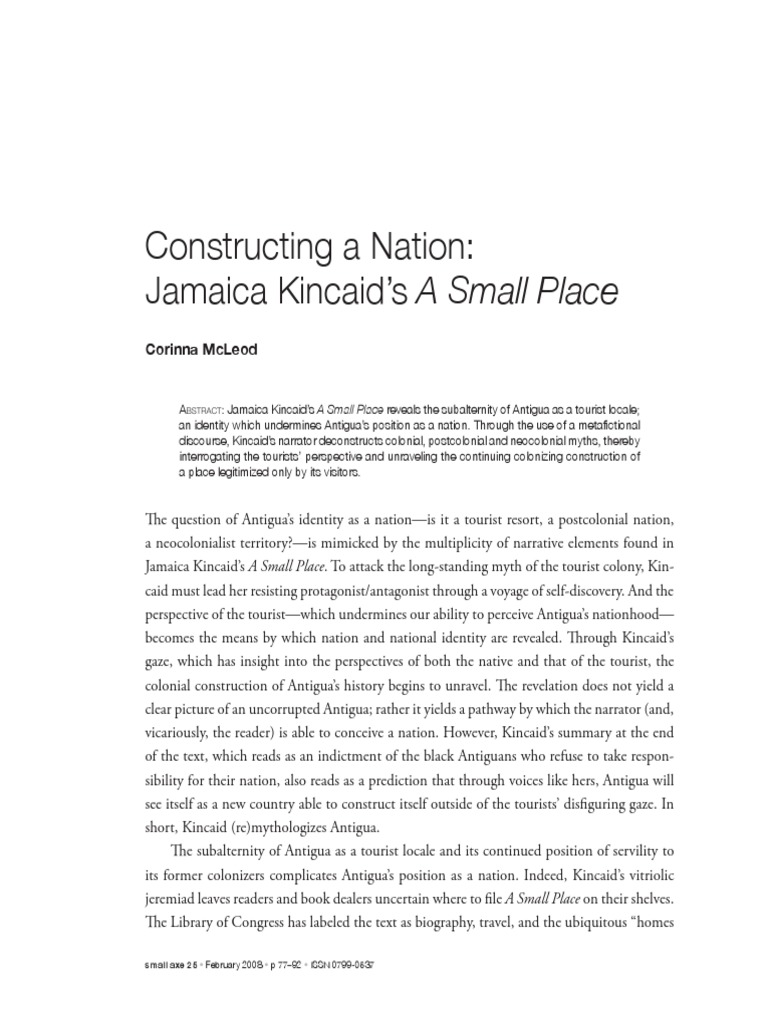 Constructing A Nation Jamaica Kincaid's A Small Place PDF Science
