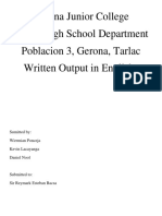 Gerona Junior College Junior High School Department Poblacion 3, Gerona, Tarlac Written Output in English