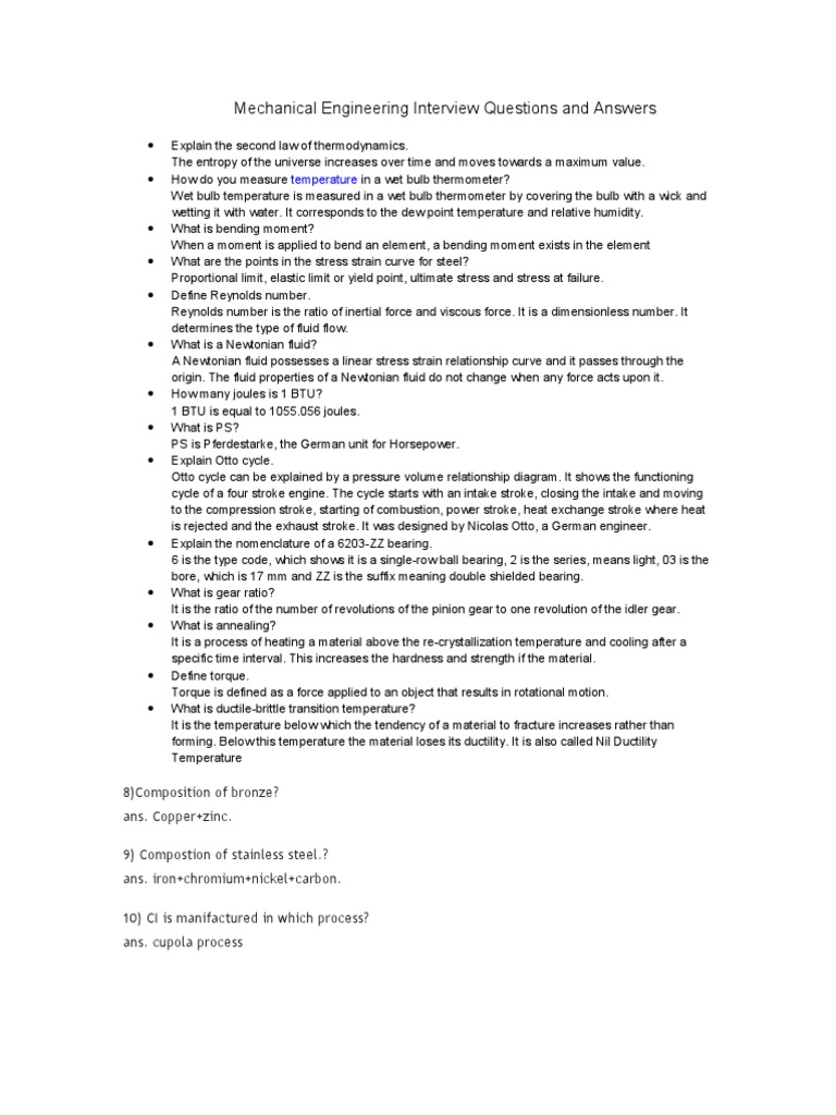 Mechanical engineering interview questions and answers Telegraph