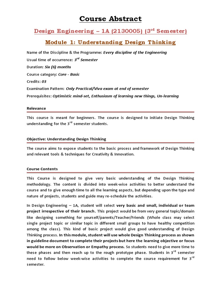 Design Engineering 1A: Design Thinking Syllabus | PDF | Design Thinking ...