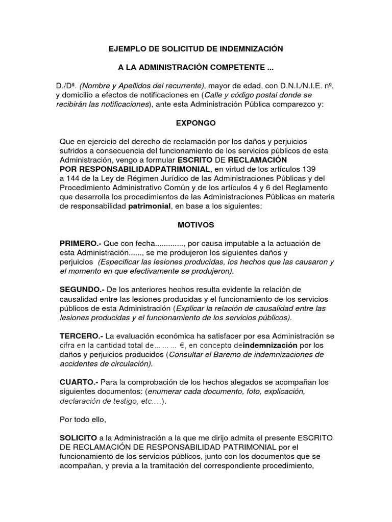 Ejemplo de Solicitud de Indemnizacion | PDF | Evidencia (ley) | Virtud