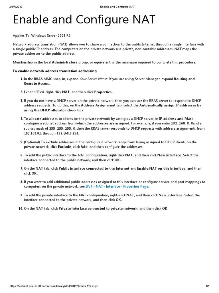 Windows Server 2008 R2 NAT Setup | PDF | Ip Address | Internet Standards