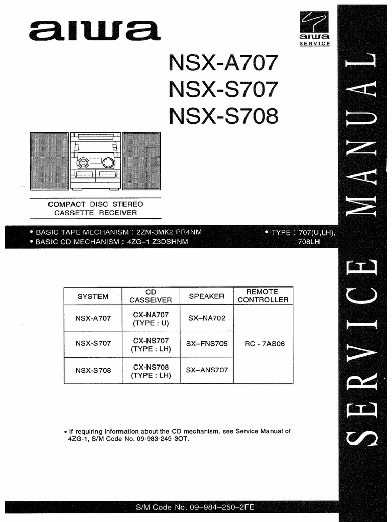 Aiwa Nsx-A707, NSX-S707, NSX-S708, CX-NS708LH PDF | PDF