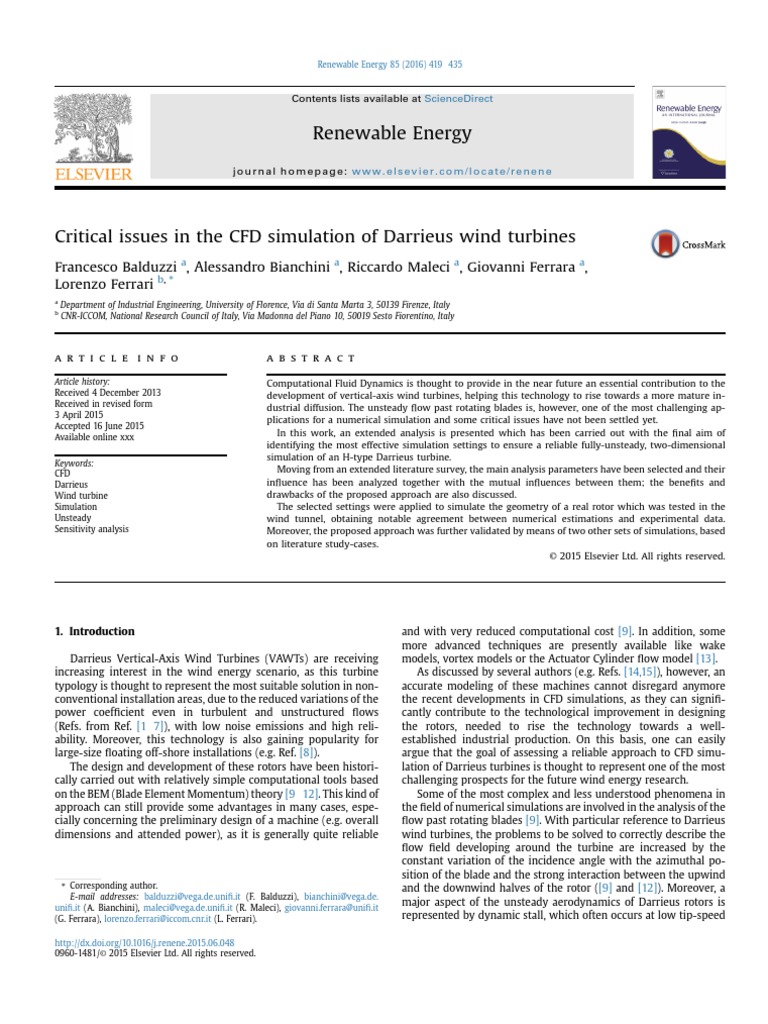 Critical Issues in The CFD Simulation of Darrieus Wind Turbines | PDF ...