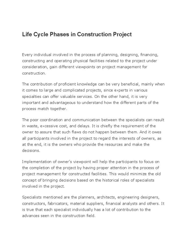Construction Project Life Cycle Phases | PDF | Project Management ...