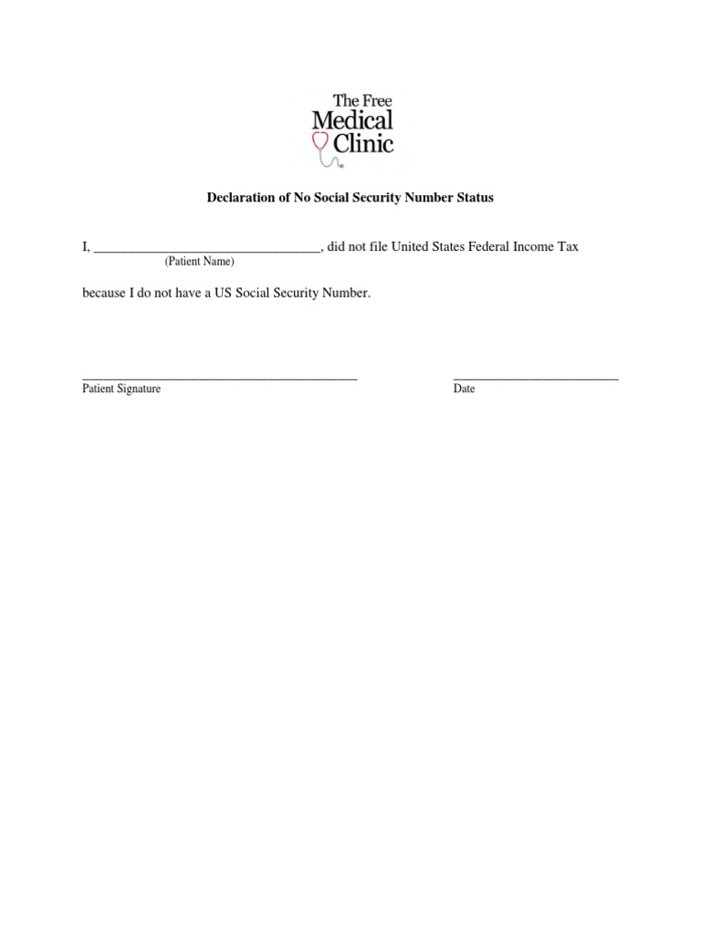 Declaration of No Social Security Number Status