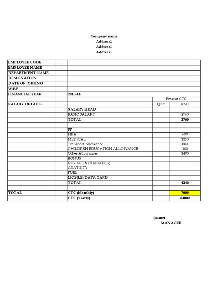 Salary Slip CTC Calculator in Excel PDF Microsoft Excel Software