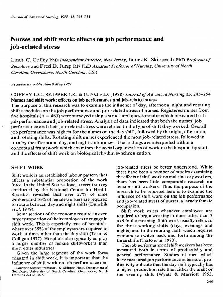 Impact of Shift Work on Nurses' Performance | PDF | Shift Work ...