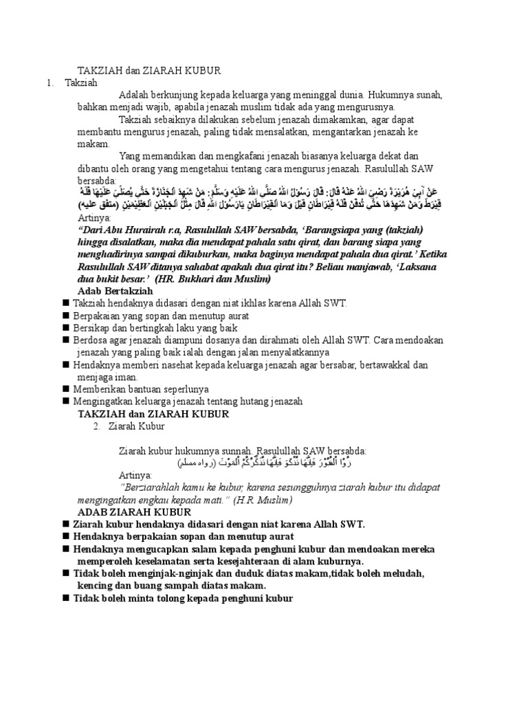 Takziah Dan Ziarah Kubur